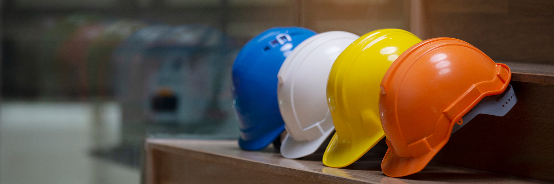 colorful hardhats lined up